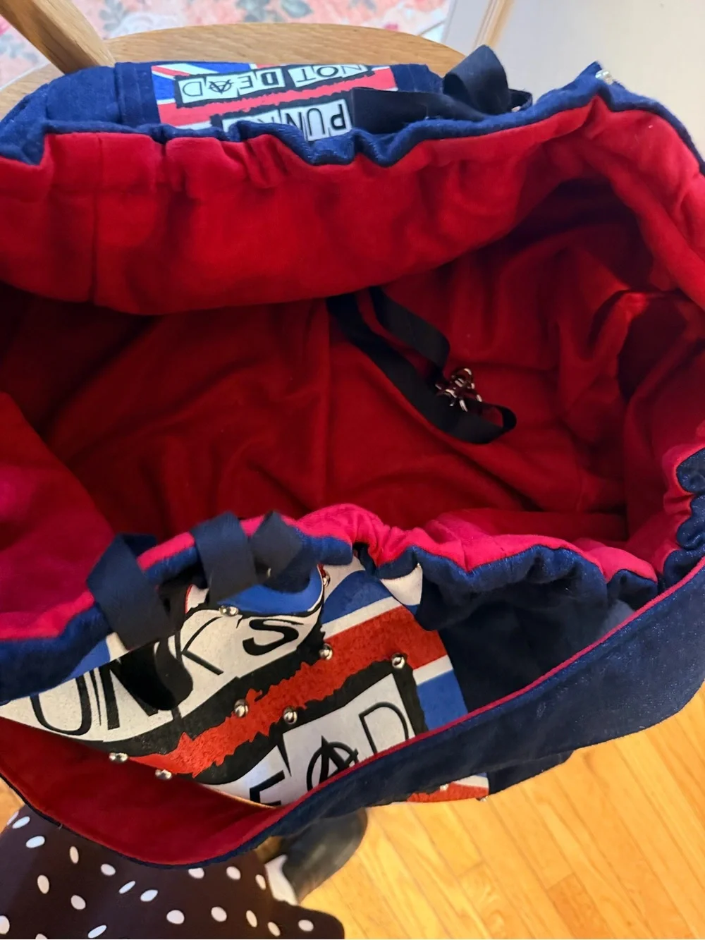 S/M size/ Punk's Not Dead Navy Dog Carrier Tote with Union Jack Accent